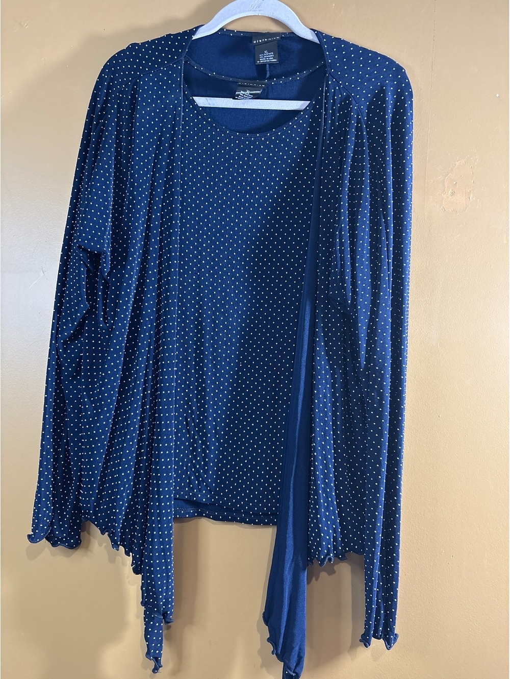 HC1273. Citiknits Women's Navy Blue Polka Dot Cardigan and Tank Top Set XL